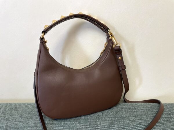 Valentino Studsign Calfskin Hobo Handbag - Mud Brown - Image 4