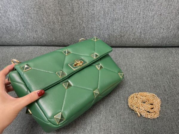 Valentino Enamel Large Stud Bag - Green - Image 3