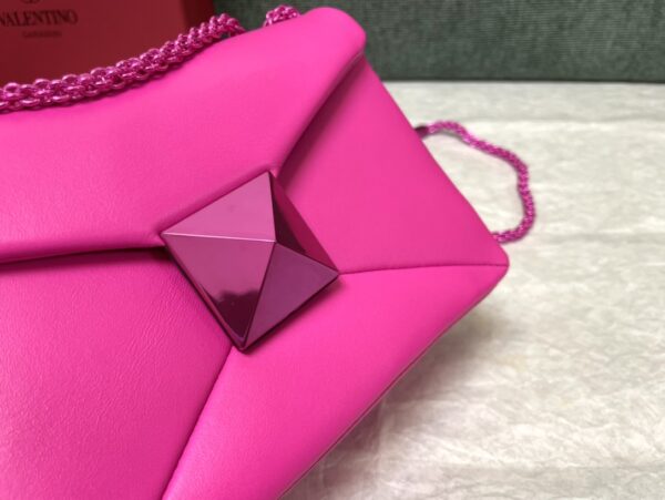 Valentino Chain Sheepskin Tofu Bag - Rose Red - Image 3