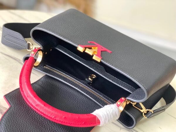 Louis Vuitton Ostrich Pattern Capucines Small Handbag - Black Red - Image 5