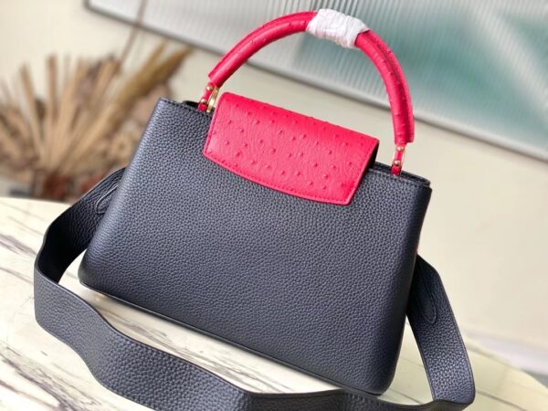 Louis Vuitton Ostrich Pattern Capucines Small Handbag - Black Red - Image 3